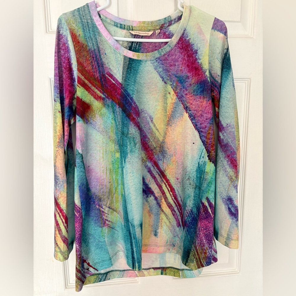 Soft Surroundings Colorful Abstract Long Sleeve Top Size XS